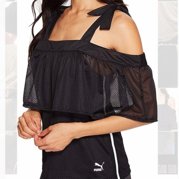 Puma Black Mesh Tie on Shoulders Tank Size Medium - Picture 2 of 9
